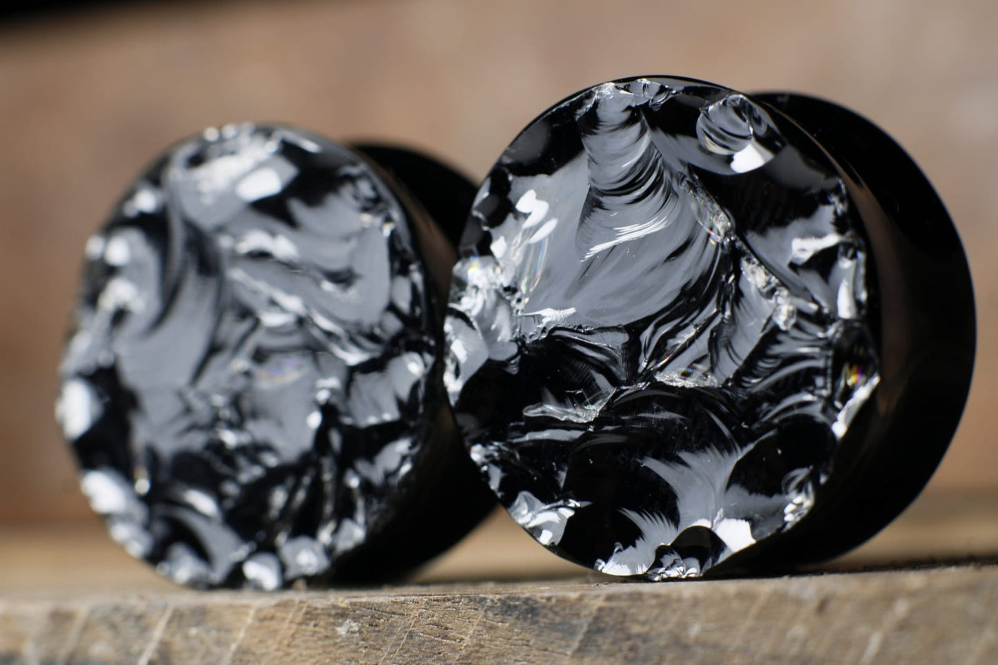 Knaped face obsidian plugs - Made to order