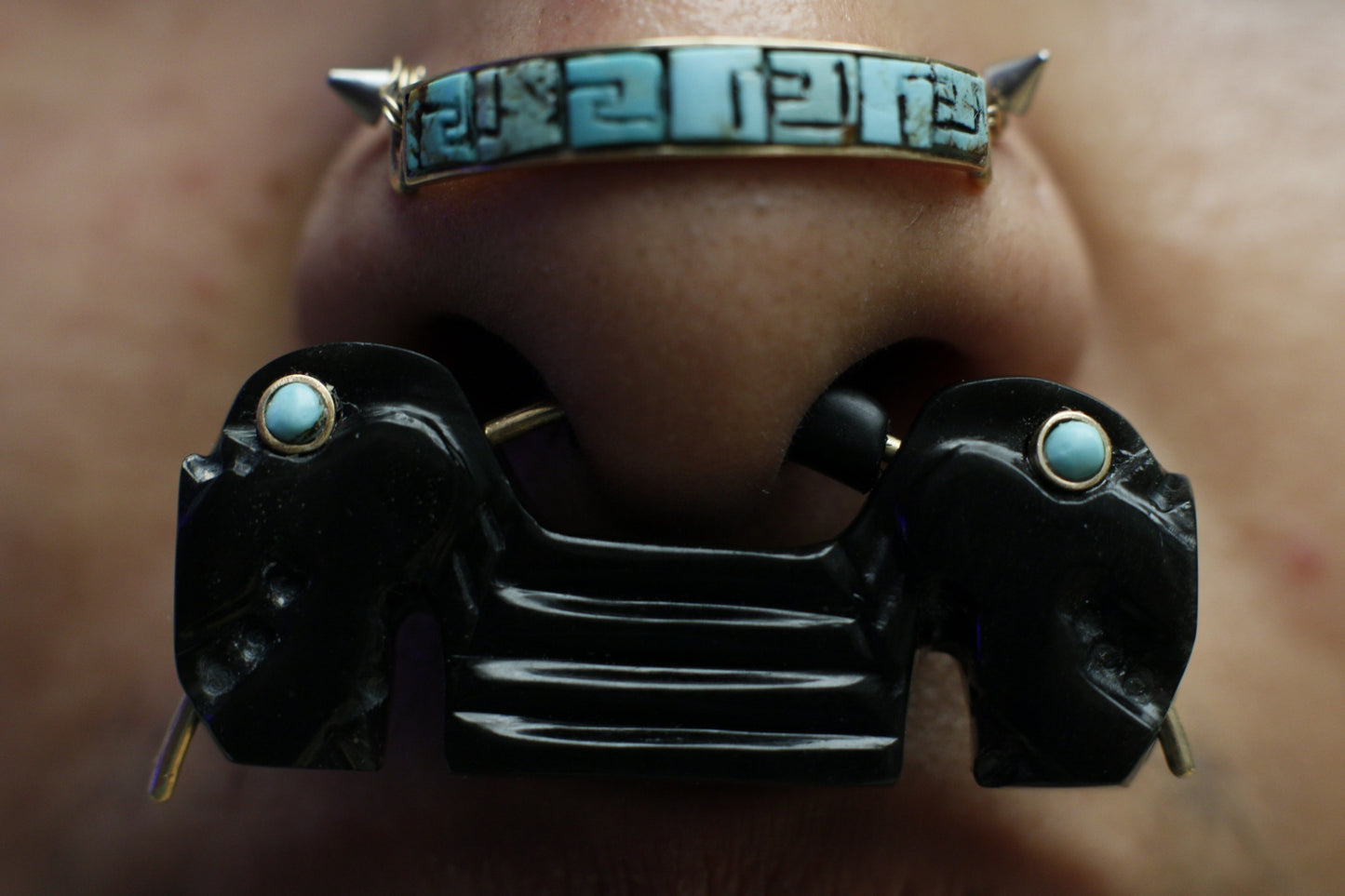 Septum Quetzalcoatl Obsidian/Turquoise/Tumbaga -Made to order