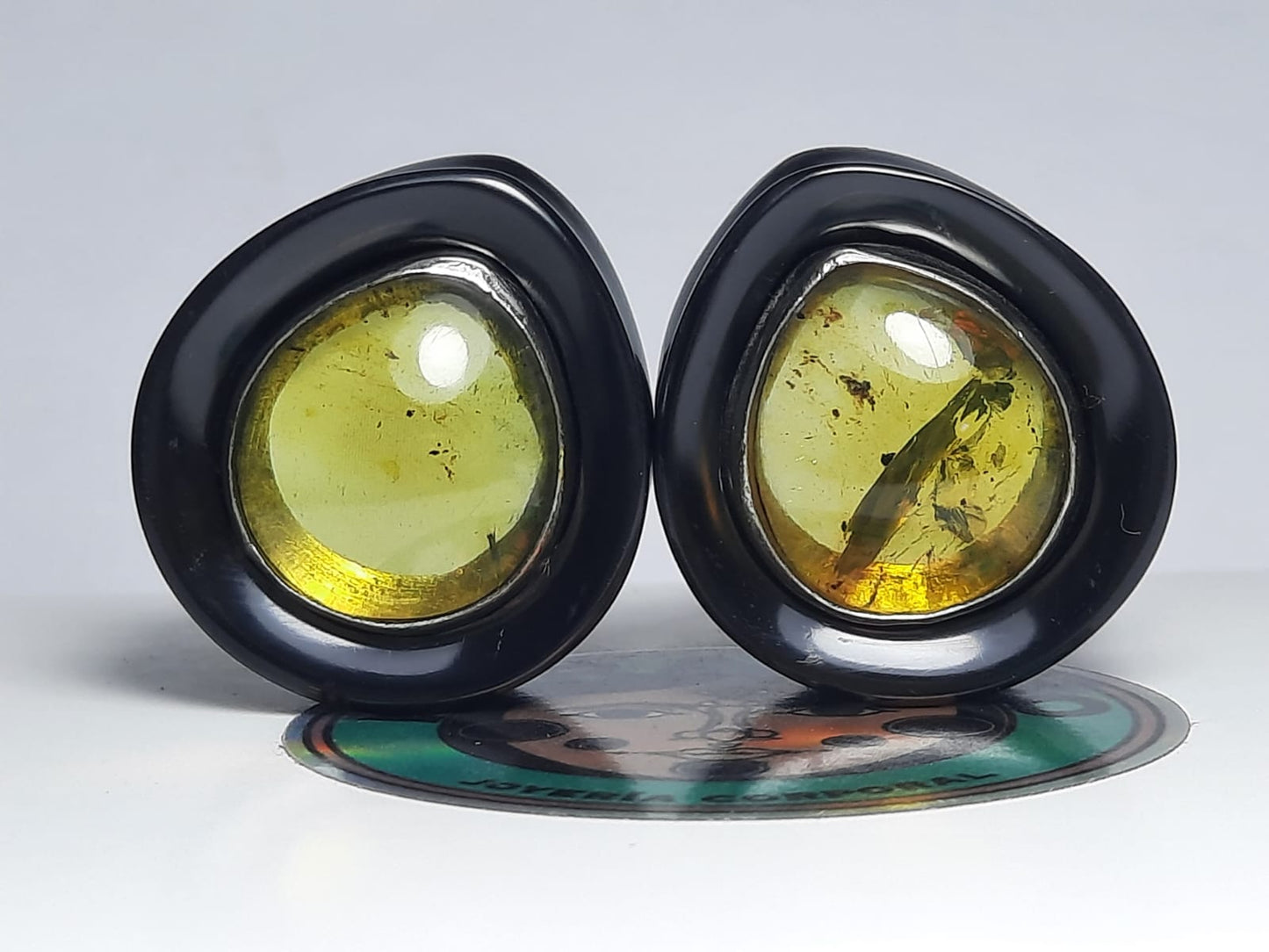 Delrin teardrops Chiapas amber inlay with silver bezel- Made to order