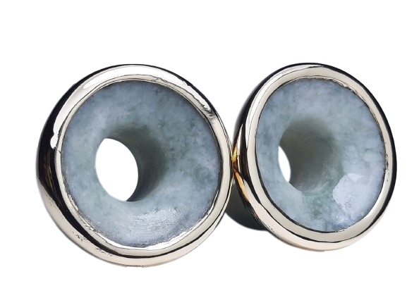 Green jade mayan flare plugs and golden bezel - Made to order