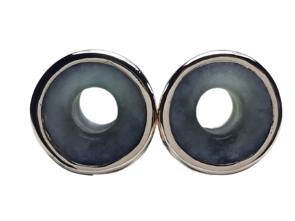 Green jade mayan flare plugs and golden bezel - Made to order