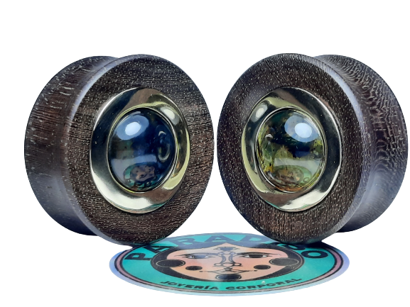 Katalox wood plugs with amber and gold bezel inlay - Made to order