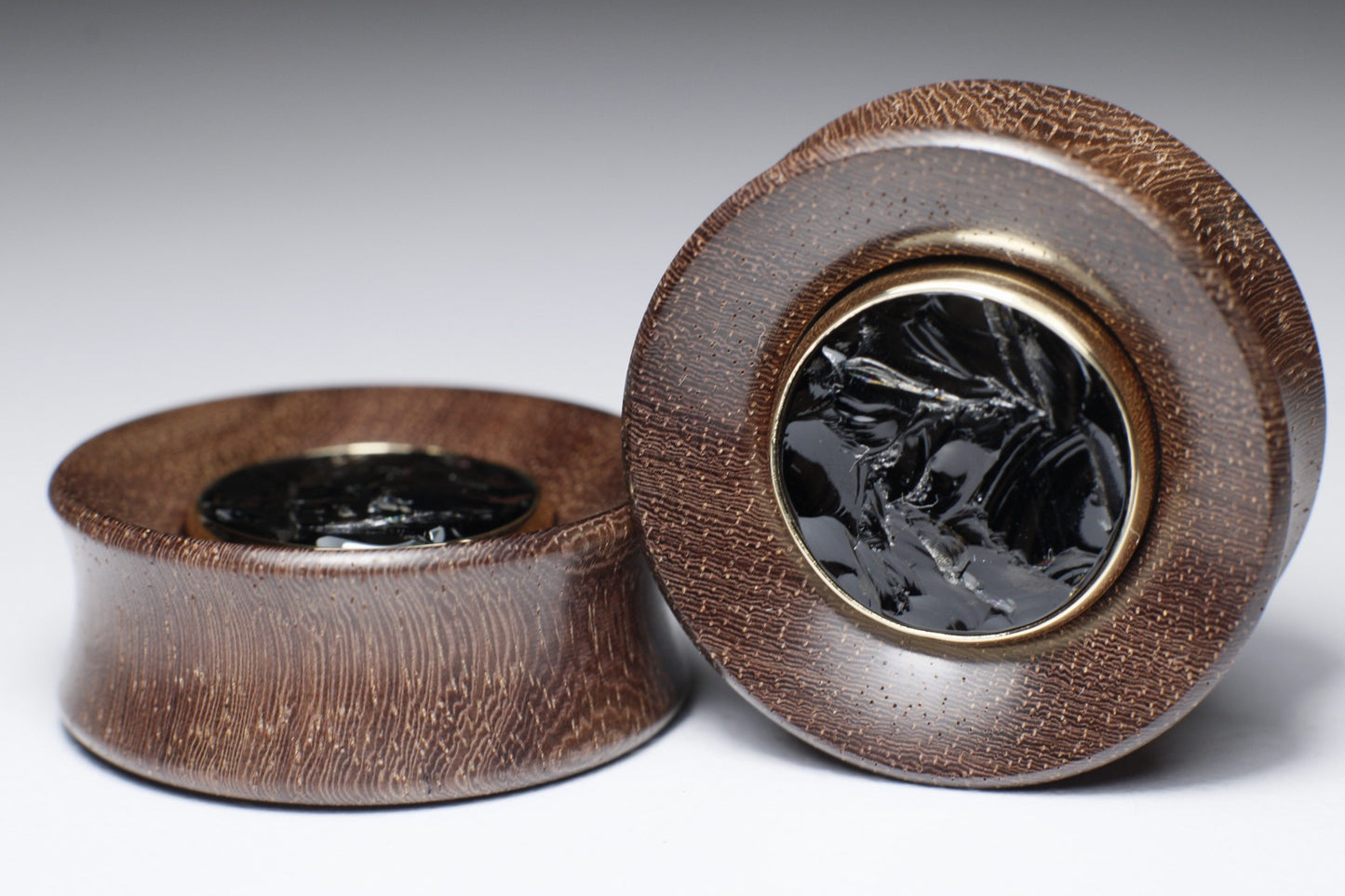 Plugs de Katalox, obsidiana natural y bisel dorado - Mandar a fabricar