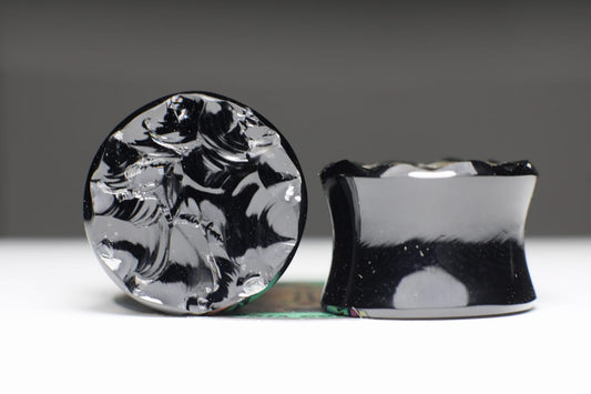 Natural obsidian plugs 18mm - Ready to ship