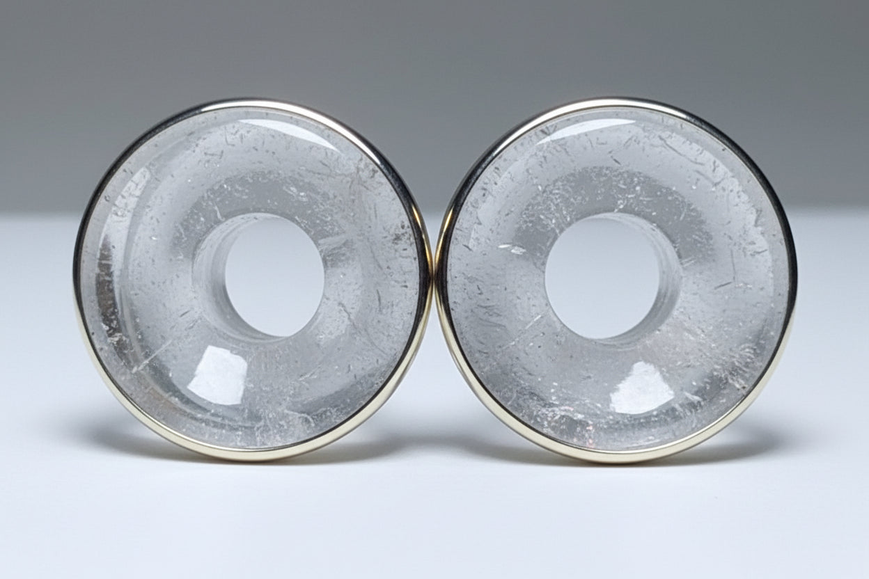 Orejeras mayas de cuarzo cristal y bisel plateado - Mandar a fabricar