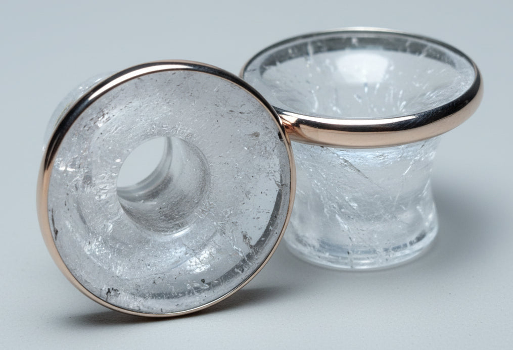 Orejeras mayas de cuarzo cristal y bisel plateado - Mandar a fabricar