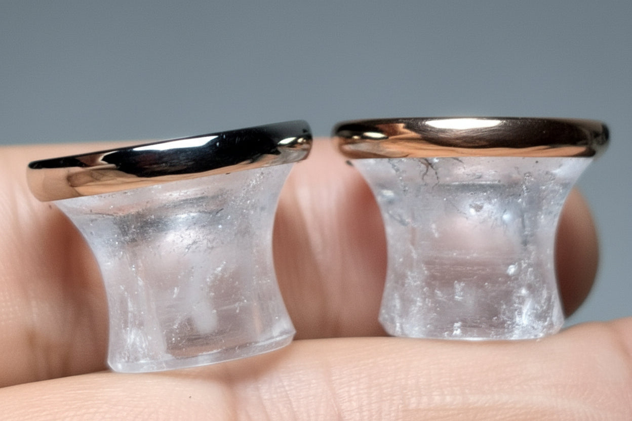 Orejeras mayas de cuarzo cristal y bisel plateado - Mandar a fabricar