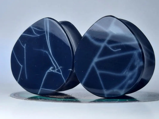 Spiderweb obsidian teardrops plugs - Ready to ship
