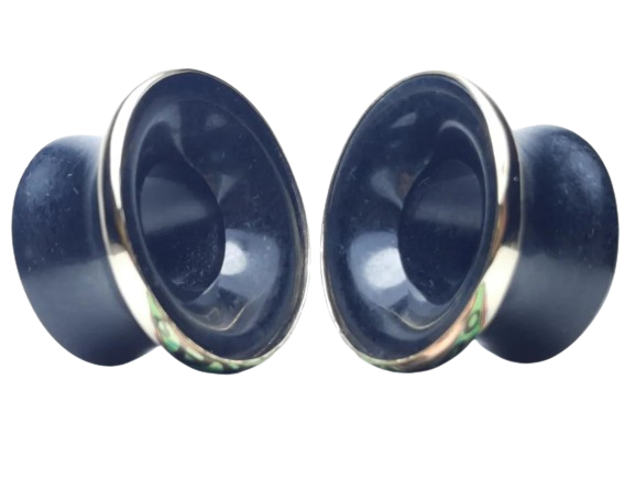 Black jade mayan flare plugs with gold bezel - Made to order 