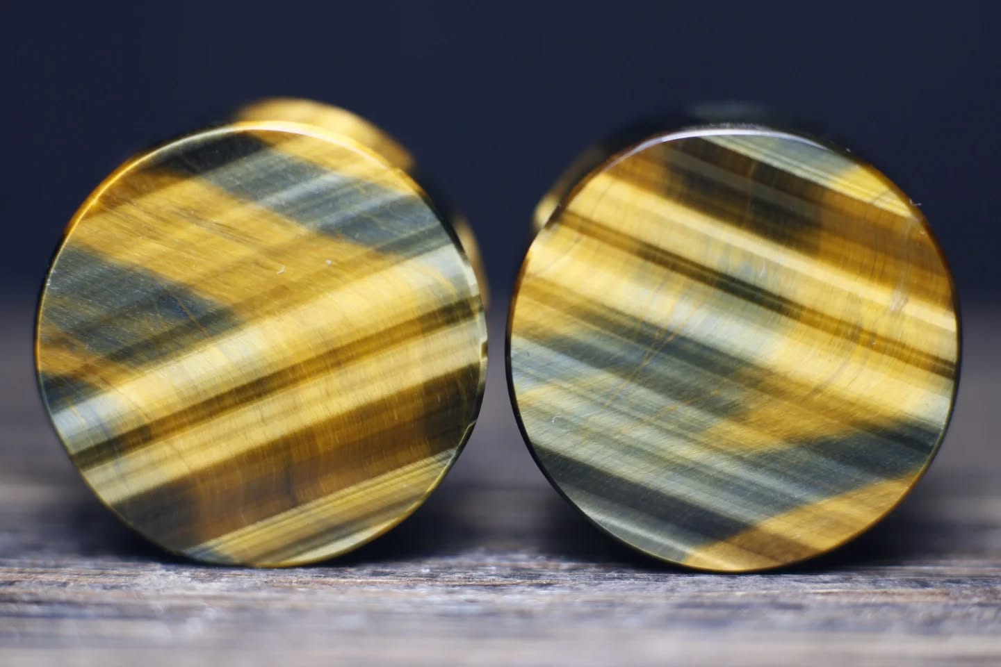 24mm Blue/Gold Tiger's Eye Plugs - Ready to Ship