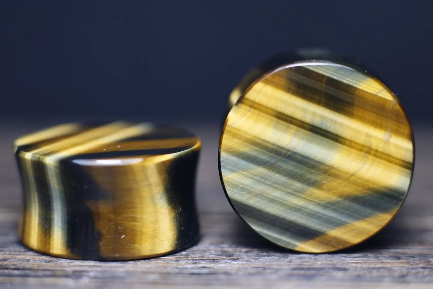 24mm Blue/Gold Tiger's Eye Plugs - Ready to Ship