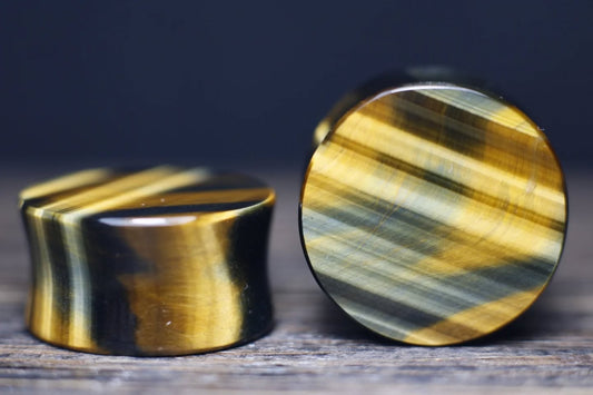 24mm Blue/Gold Tiger's Eye Plugs - Ready to Ship