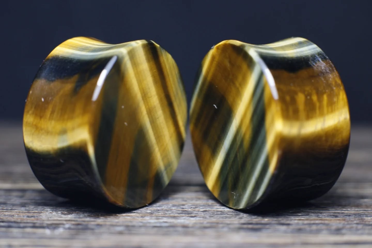 24mm Blue/Gold Tiger's Eye Plugs - Ready to Ship
