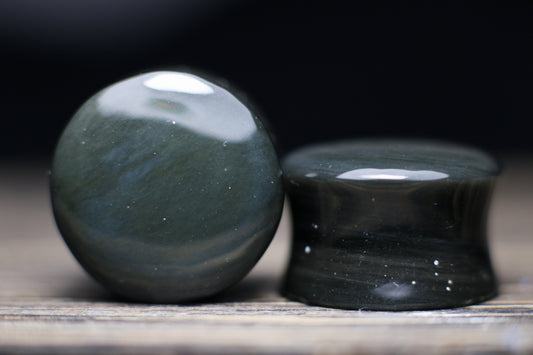 Huichol Mantle Obsidian Plugs 18mm - Ready to Ship