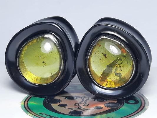 Delrin teardrops Chiapas amber inlay with silver bezel- Made to order