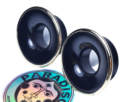 Delrin and gold bezel on Mayan earmuffs - Order to manufacture
