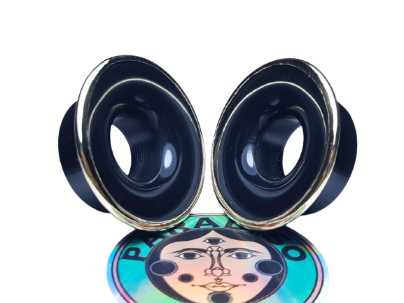 Delrin and gold bezel on Mayan earmuffs - Order to manufacture