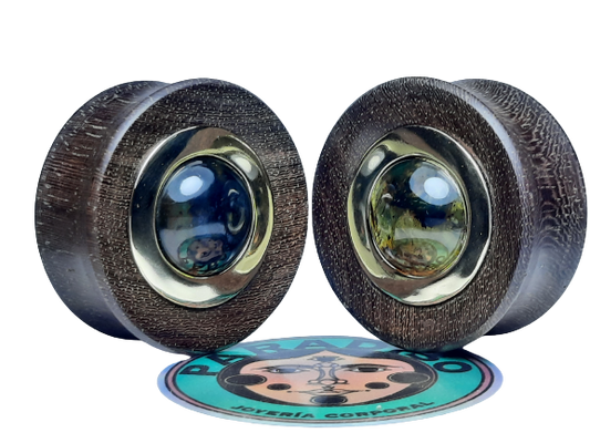 Katalox wood plugs with amber and gold bezel inlay - Made to order