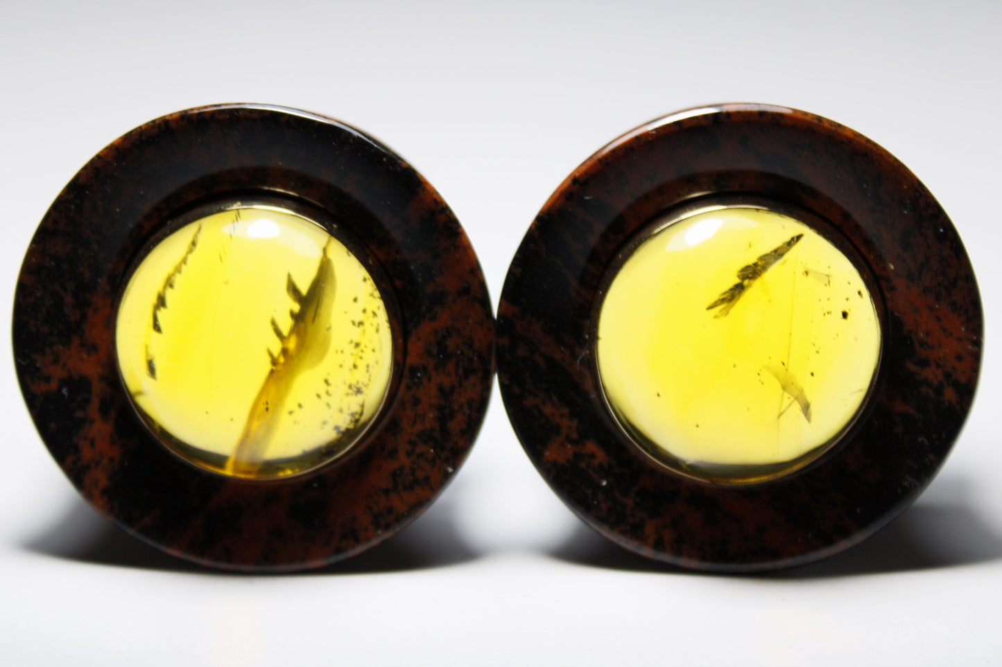 Orejeras de obsidiana mahogany y ambar - Mandar a fabricar