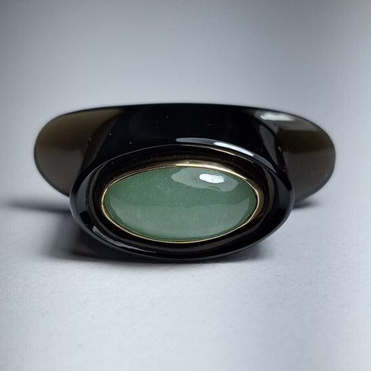 Bezote de Obsidiana negra y cuarzo verde ovalado/bizelado - Mandar a fabricar