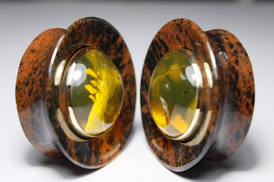 Orejeras de obsidiana mahogany y ambar - Mandar a fabricar